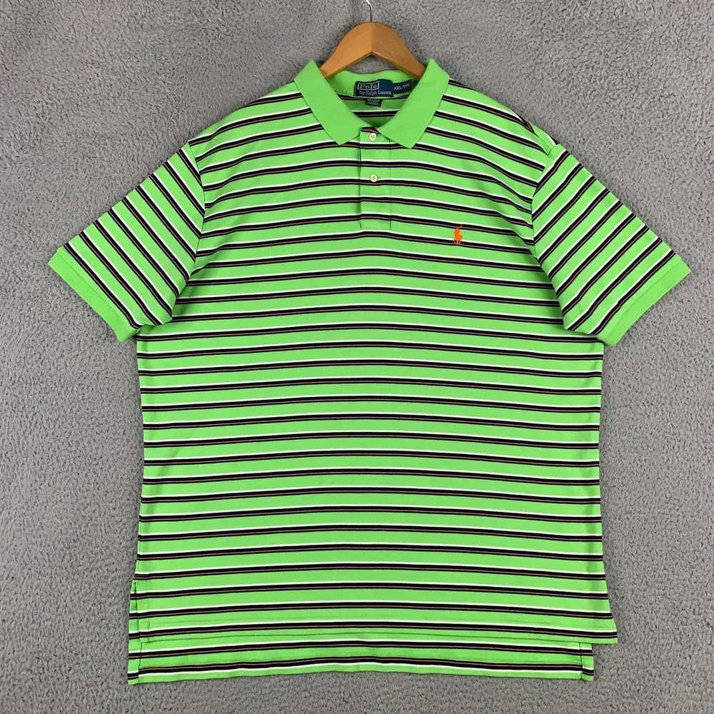 Polo Ralph Lauren Polo Shirt Mens XXL 2XL Green Stripe Short Sleeve Cotton Knit
